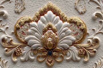 Detailed gold floral pattern in luxury wall decor high resolution picture