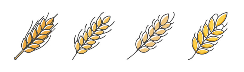 Close-up illustrations of individual wheat ears, symbolizing grain and harvest