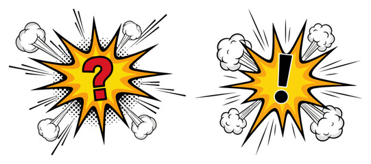 Comic book speech bubbles with question and exclamation marks in pop art style