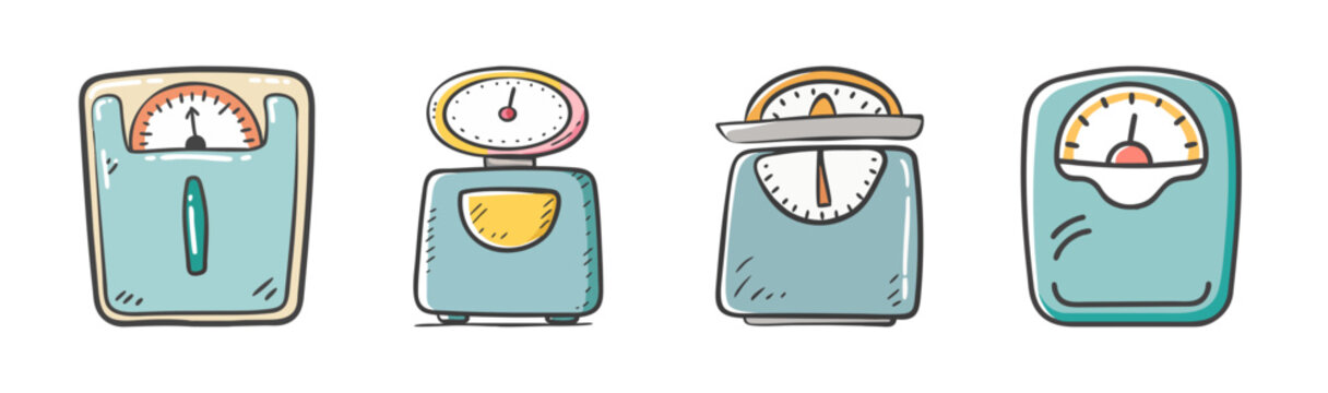 Assortment of vintage and modern weight scales, for health and fitness