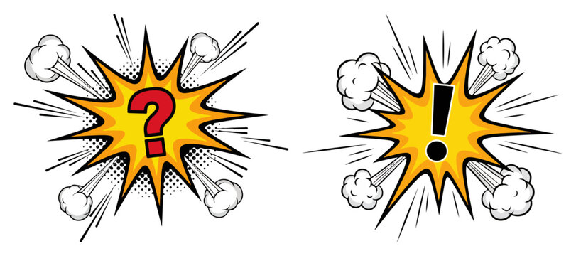 Comic book speech bubbles with question and exclamation marks in pop art style