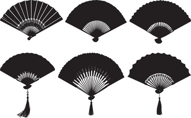 Chinese Paper Fan Set Silhouette Vector EPS