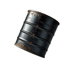 A close-up rusty oil drum on transparent background