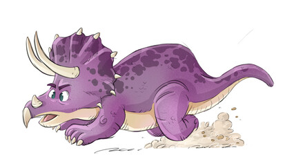 Angry Triceratops dinosaur, isolated drawing