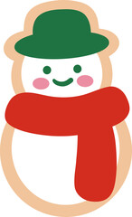 cute Christmas snowman shape gingerbread cookies biscuit vector cartoon illustration
