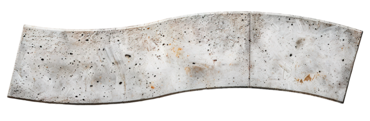 A wide and gently curved piece of poured concrete. The concrete is cut out and placed on a transparent background for easy use in projects