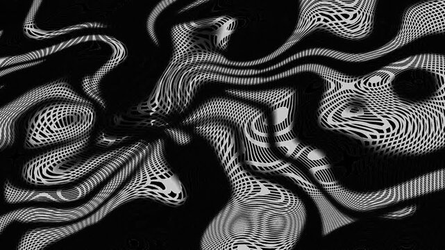 Black and white trippy distorted grid background with fluid liquid swirl texture