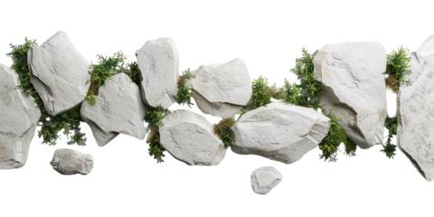 View of a winding flagstone garden path covered with moss on a transparent background. This cut-out element can be used for various design applications and landscaping ideas