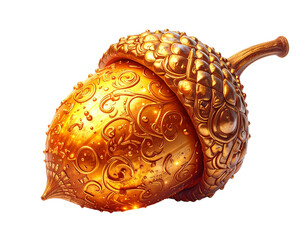 Fototapeta premium Ornate Golden Acorn with Engraved Patterns PNG