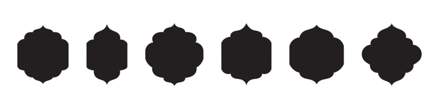 Ramadan frame shape. Collection of oriental style. Islamic vector shapes of a window or door arch. Ramadan Kareem silhouette icon. Islamic arabesque pattern. Arab frame. Vector illustration 