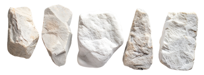Five stones of different shapes and sizes are arranged on a transparent background. These stones can be used for garden paths or decorative elements in various projects