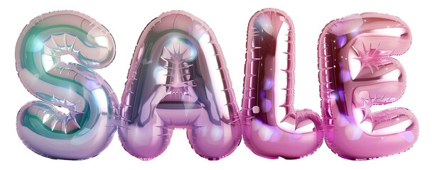 This cut out element features pastel shimmer bubble text spelling sale. The transparent background allows for versatile use in promotional activities. Ideal for online and print marketing