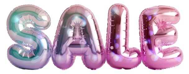 This cut out element features pastel shimmer bubble text spelling sale. The transparent background allows for versatile use in promotional activities. Ideal for online and print marketing