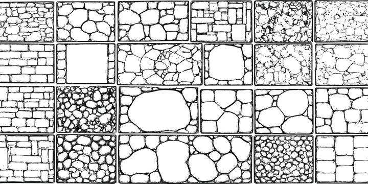 A collection of hand-drawn stone and brick patterns for architectural design reference