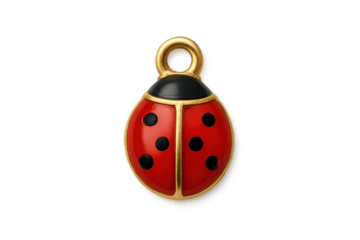 Ladybug charm jewelry pendant with red enamel on transparent background