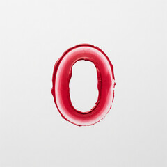 A bold, capital letter O drawn with a single, creamy lipstick stroke. Textural streaks and opacity variations reveal its sensual, physical creation against a stark, pure white background.