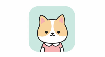 Fototapeta premium Cartoon cat character wearing a pink shirt on light blue background 