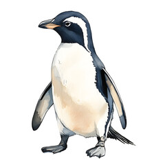2D watercolor penguin isolated on a transparent background.