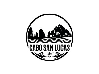 Obraz premium Cabo San Lucas city of Mexico skyline emblem with landmarks