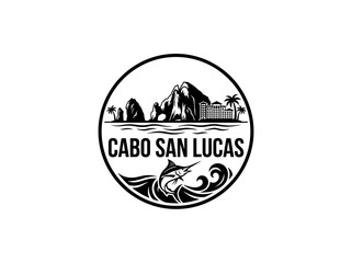 Obraz premium Cabo San Lucas city of Mexico skyline emblem with landmarks