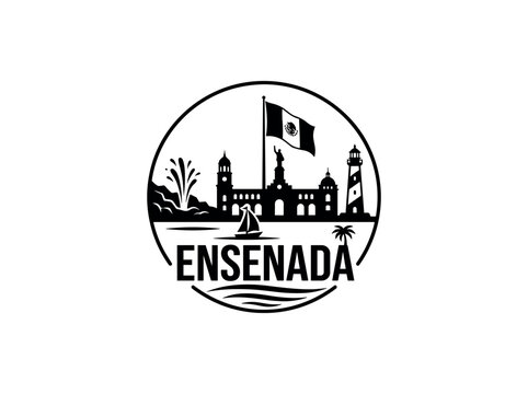 Ensenada city of Mexico skyline emblem with landmarks