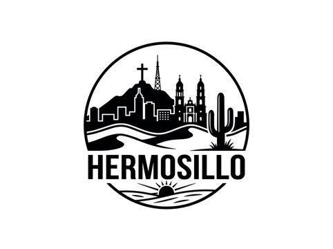 Hermosillo city of Mexico skyline emblem with landmarks