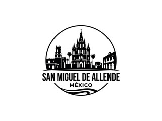 Obraz premium San Miguel de Allende city of Mexico skyline emblem with landmarks