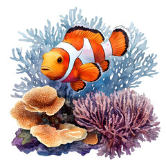 Clownfish in a 2D coral reef setting.