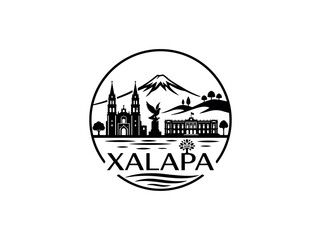 Xalapa city of Mexico skyline emblem with landmarks