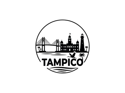 Tampico city of Mexico skyline emblem with landmarks