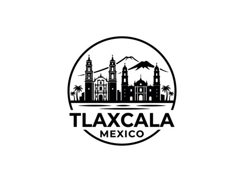 Tlaxcala city of Mexico skyline emblem with landmarks