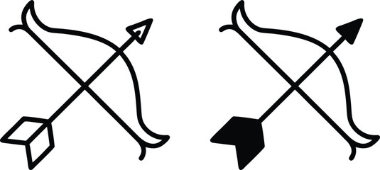 Archery bow and arrow for target shooting hunting sports competition and historical warrior combat equipment Vector Silhouette and Pictogram Icon Set.eps © Kanon Islam