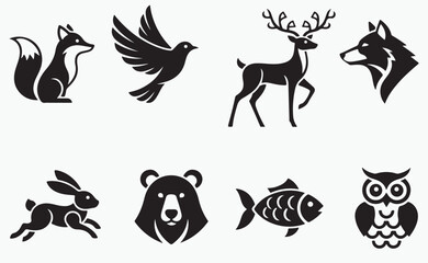 Obraz premium Bold Wild Animals Black Silhouette Icon Set for Logo Design