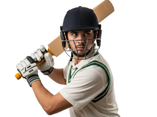Cricket player preparing to bat isolated on transparent background