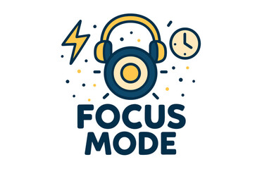 Obraz premium Focus mode icon with headphones, clock, and lightning bolt symbol