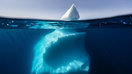 Illuminated iceberg in deep blue waters