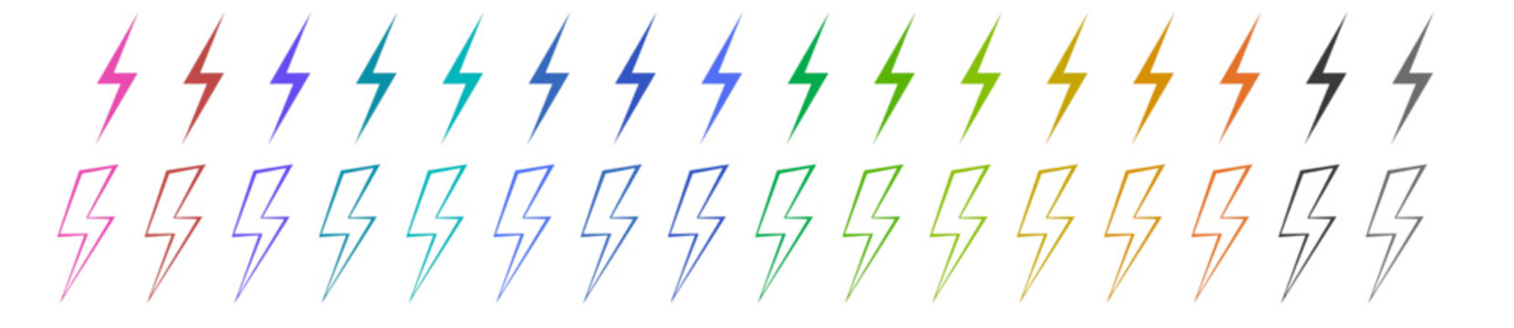A vibrant collection of electric lightning bolt icons, perfect for representing energy, power, and innovation. A striking visual display of speed and dynamism. vector illustration