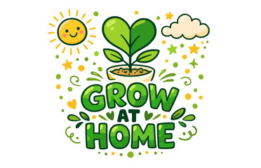 Fototapeta premium Grow at home - sun plant cloud design with whimsical elements