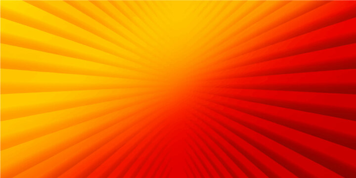 Vibrant abstract orange vector background featuring a bright sunburst of yellow rays and energy lines creating a dynamic summer explosion design texture