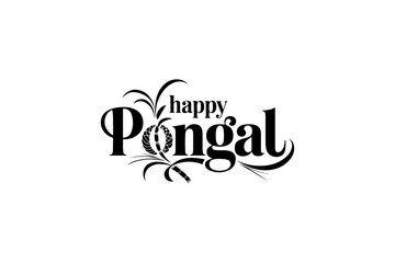 Happy Pongal Vector Typography | Elegant Black Festive Lettering Design