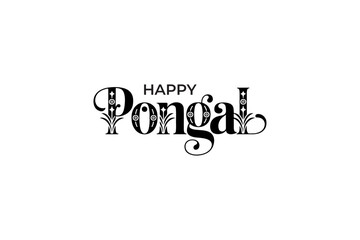 Happy Pongal Vector Typography   Elegant Black Festive Lettering Design © Varsha