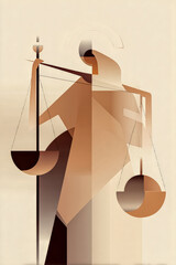 Modern abstract illustration symbolizing justice through surreal minimal forms, harmonious colors, and balanced composition, representing equality, fairness, and shared human responsibility.