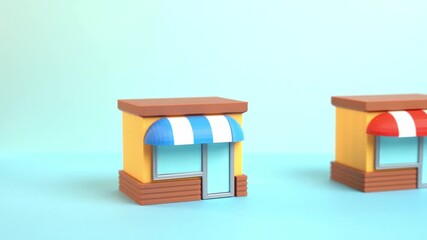 Two competing stores. Market competition, brand differentiation, and price wars. Consumer choice, neighborhood rivalry, and strategic marketing in retail sectors.