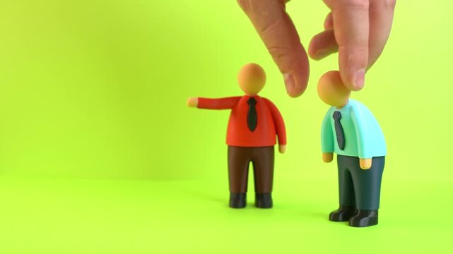 The boss fires the employee. Concept of dismissal, layoffs, and job loss. Materials on HR decisions, corporate restructuring, crisis management, workplace conflicts. Career risks, leadership authority