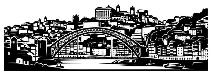 Porto city skyline with Dom Luis bridge over Douro river © Amelia