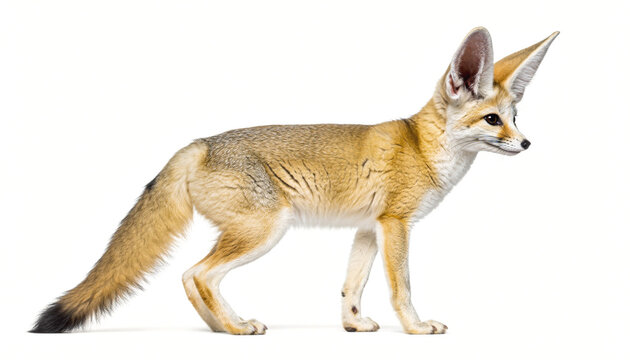 Fennec Fox (Vulpes zerda) Standing on White Background