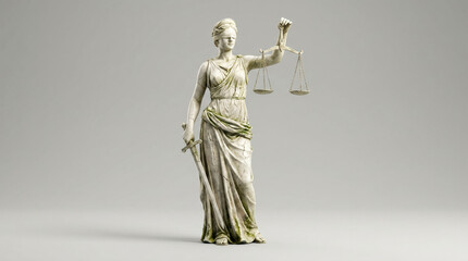 Blindfolded Lady Justice statue holding scales stands inside a lawyer&rsquo;s office, symbolizing fairness, balance, and truth, professional legal environment, justice system concept imagery.