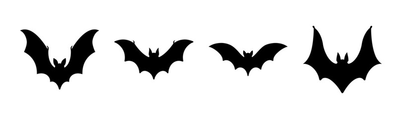 Silhouette illustration of four bats in varying sizes arranged horizontally on a white backdrop