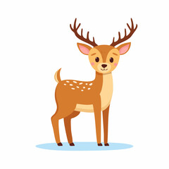 A cartoon deer standing on a light blue surface with a white background