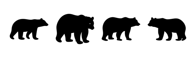 Fototapeta premium Four silhouetted animals standing side by side against a white background in a simple design